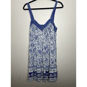 Knox Rose White Blue Boho Flowy Floral Pockets Knee High Tank Dress Size XL